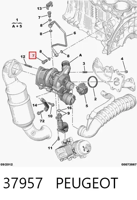 Болт трубки турбины подачи масла 37957 Peugeot/Citroen