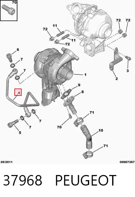 Трубка (шланг) подачи масла к турбине 37968 Peugeot/Citroen