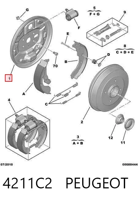 Задние барабанные механизмы с опорной плитой, левый 4211C2 Peugeot/Citroen