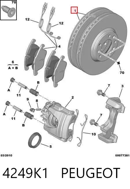 Передние тормозные диски 4249K1 Peugeot/Citroen