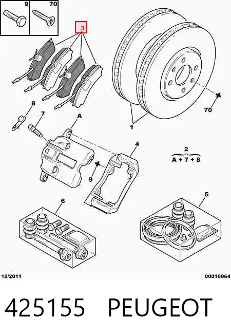 Передние тормозные колодки 425155 Peugeot/Citroen