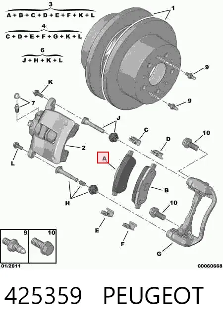 Задние тормозные колодки 425359 Peugeot/Citroen