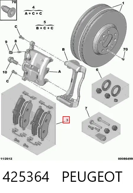 Передние тормозные колодки 425364 Peugeot/Citroen