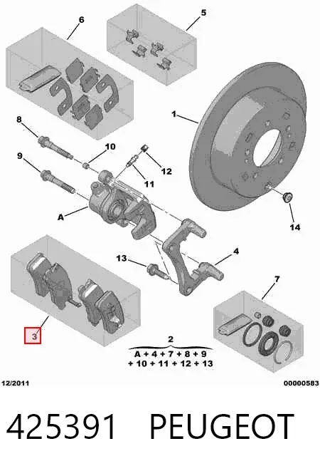 Задние тормозные колодки 425391 Peugeot/Citroen