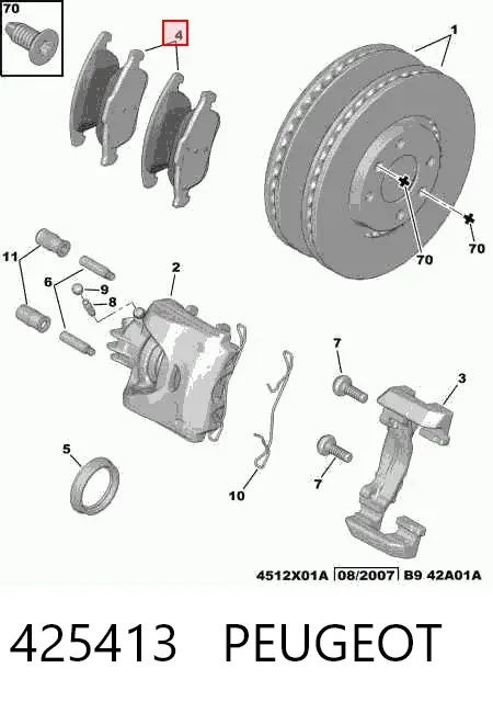 Передние тормозные колодки 425413 Peugeot/Citroen