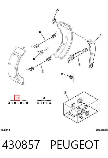 Монтажный комплект задних барабанных колодок 430857 Peugeot/Citroen