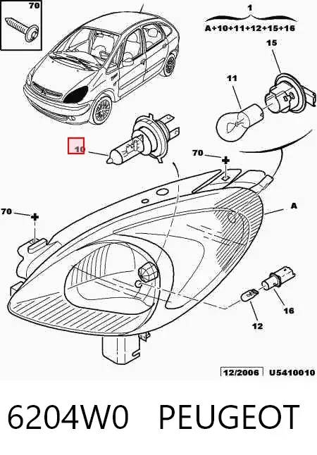 Левая фара 6204W0 Peugeot/Citroen