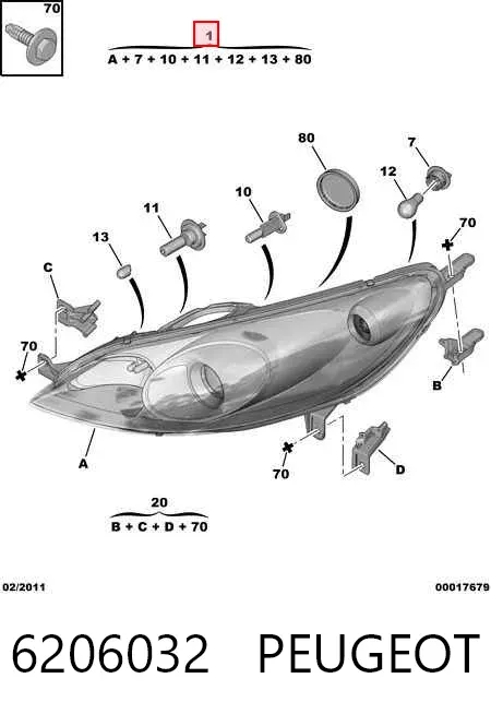 Правая фара 6206032 Peugeot/Citroen