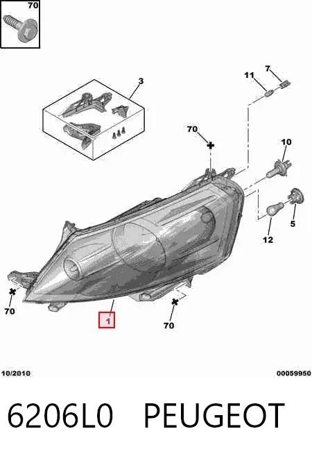 Правая фара 6206L0 Peugeot/Citroen