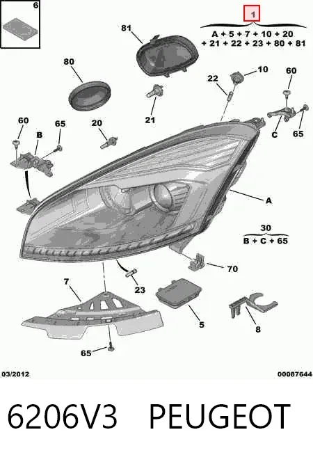 Правая фара 6206V3 Peugeot/Citroen