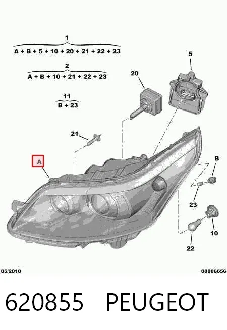 Левая фара 620855 Peugeot/Citroen