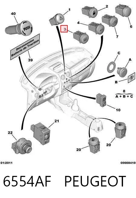 Кнопка включения обогрева заднего стекла 6554AF Peugeot/Citroen