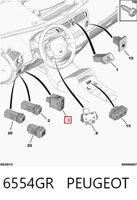 Кнопка (регулятор) корректора фар 6554GR Peugeot/Citroen