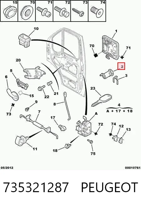 Личинка замка двери передней правой 735321287 Peugeot/Citroen
