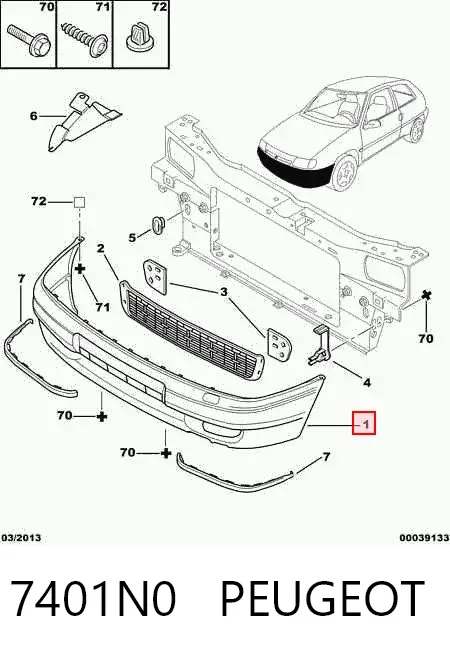 Передний бампер 7401N0 Peugeot/Citroen