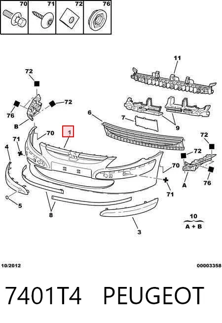 Передний бампер 7401T4 Peugeot/Citroen
