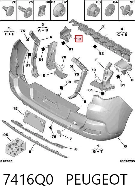 Кронштейн усилителя заднего бампера 7416Q0 Peugeot/Citroen
