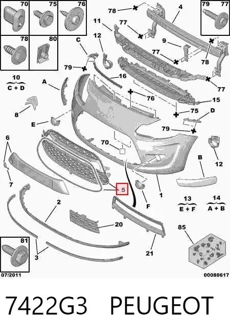 Решетка бампера переднего 7422G3 Peugeot/Citroen