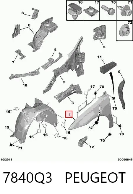 Крыло переднее левое 7840Q3 Peugeot/Citroen