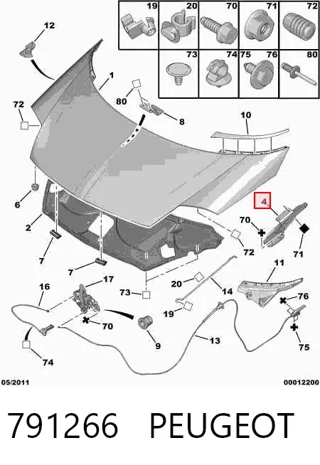 Петля капота левая 791266 Peugeot/Citroen