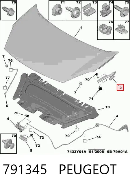 Петля капота правая 791345 Peugeot/Citroen
