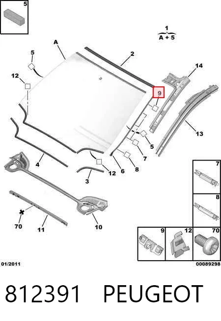 Клипса молдинга лобового стекла 812391 Peugeot/Citroen