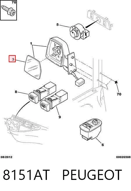 Стекло левого зеркала заднего вида 8151AT Peugeot/Citroen