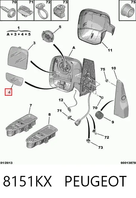 Стекло правого зеркала заднего вида 8151KX Peugeot/Citroen