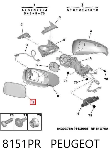 Стекло правого зеркала заднего вида 8151PR Peugeot/Citroen