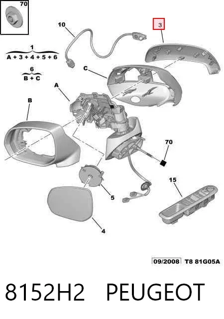 Накладка (крышка) зеркала заднего вида левая 8152H2 Peugeot/Citroen