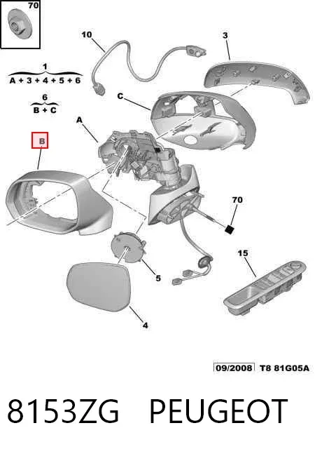 Правое зеркало 8153ZG Peugeot/Citroen