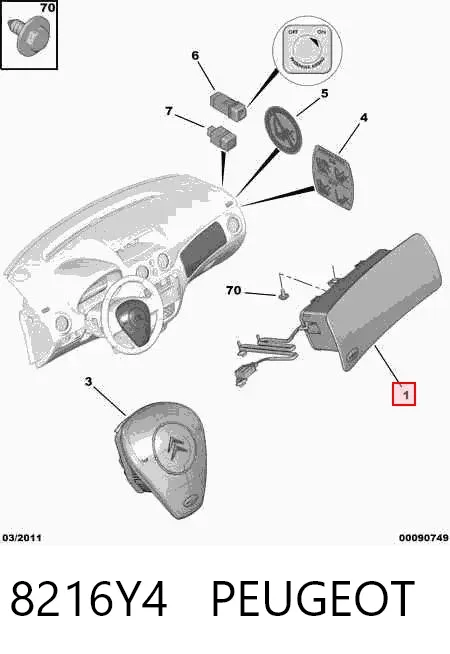 Подушка безопасности пассажира 8216Y4 Peugeot/Citroen