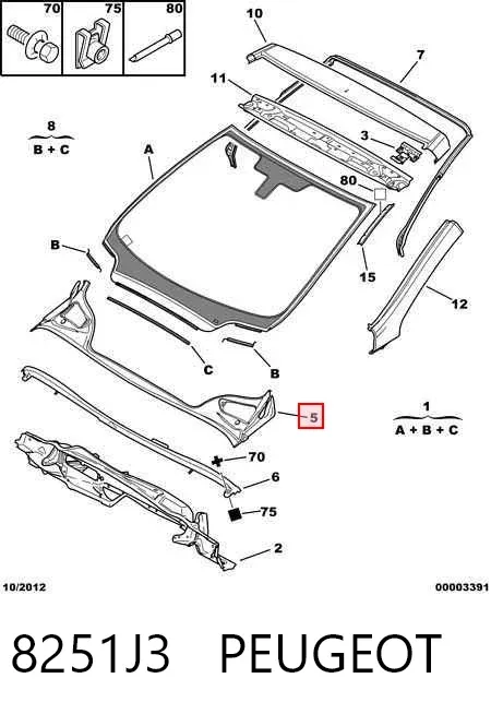 Решетка обдува лобового стекла на "торпедо" 8251J3 Peugeot/Citroen