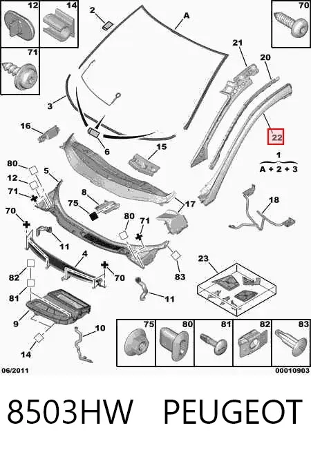 Молдинг лобового стекла левый 8503HW Peugeot/Citroen
