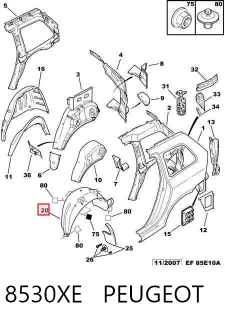 Подкрылок задний правый 8530XE Peugeot/Citroen