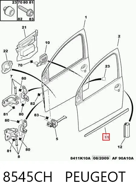 Молдинг двери передней левой 8545CH Peugeot/Citroen