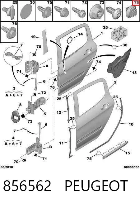 Пистон (клип) крепления молдинга двери 856562 Peugeot/Citroen