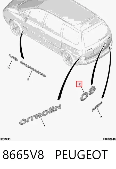 Эмблема крышки багажника 8665V8 Peugeot/Citroen
