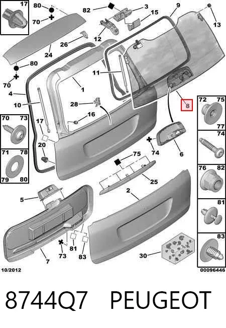 Стекло багажника двери 3/5-й задней (ляды) 8744Q7 Peugeot/Citroen