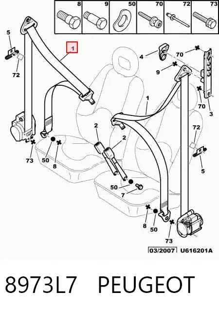 Левый ремень безопасности 8973L7 Peugeot/Citroen