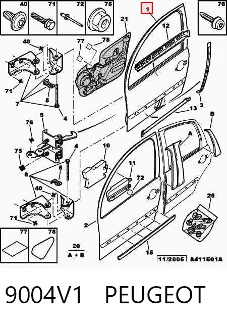 Дверь передняя правая 9004V1 Peugeot/Citroen
