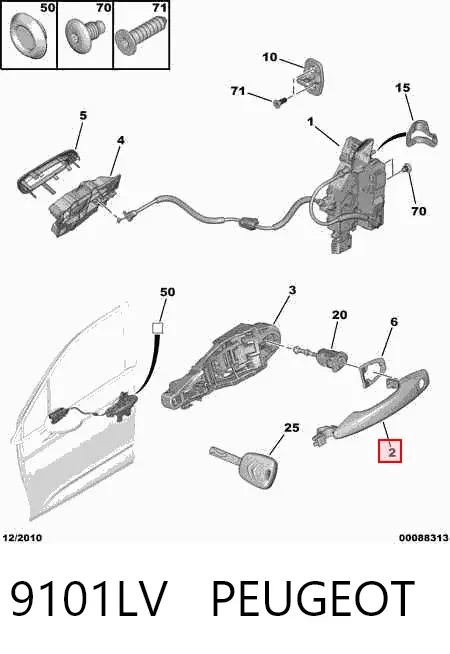 Ручка двери передней наружная левая 9101LV Peugeot/Citroen