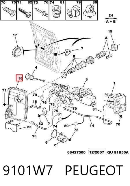 Ручка боковой двери наружная правая 9101W7 Peugeot/Citroen