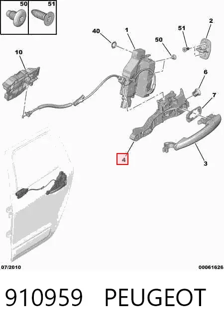 Держатель наружной ручки двери передней правой 910959 Peugeot/Citroen