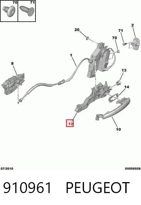 Держатель наружной ручки двери задней левой 910961 Peugeot/Citroen