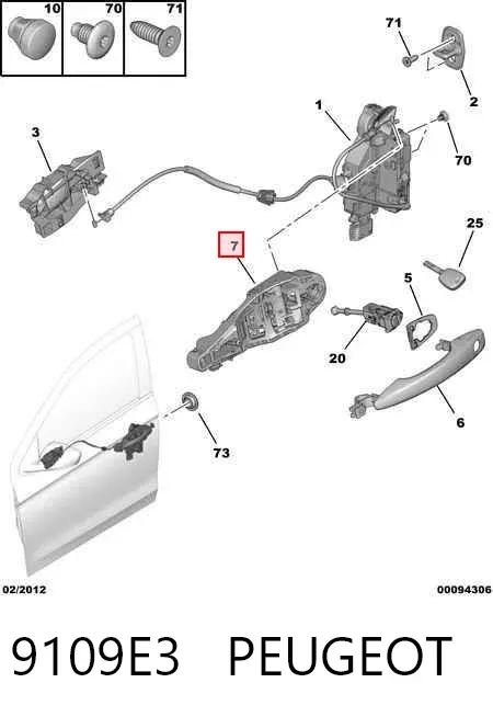 Держатель наружной ручки двери передней правой 9109E3 Peugeot/Citroen