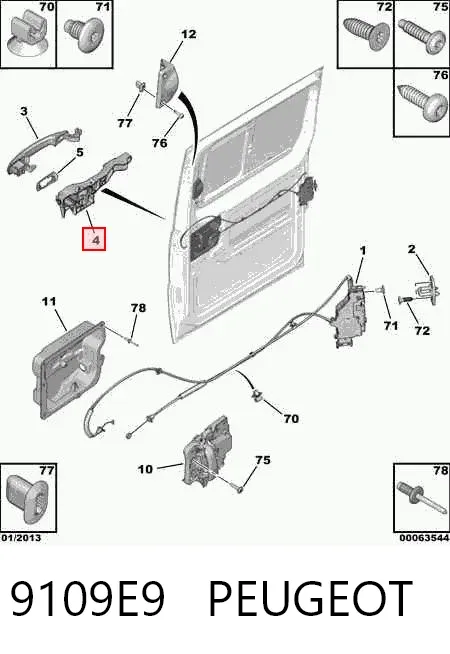 Держатель наружной ручки двери правых дверей 9109E9 Peugeot/Citroen