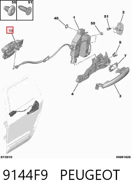 Ручка двери правой внутренняя передняя/задняя 9144F9 Peugeot/Citroen