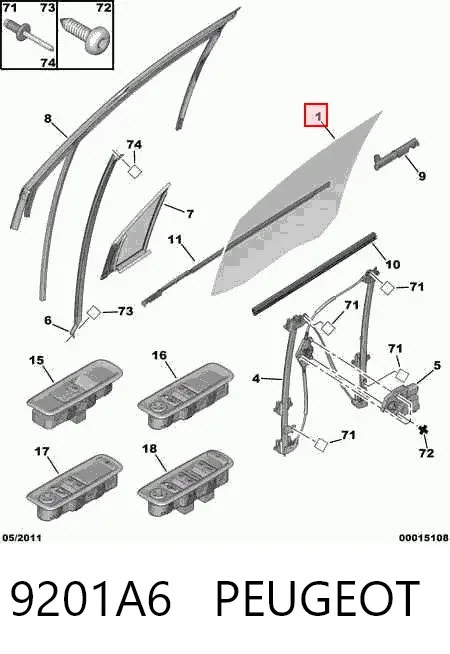 Стекло двери передней левой 9201A6 Peugeot/Citroen