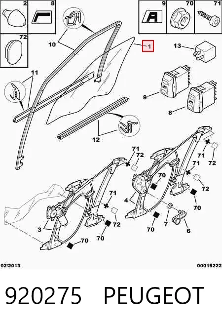 Стекло двери передней правой 920275 Peugeot/Citroen